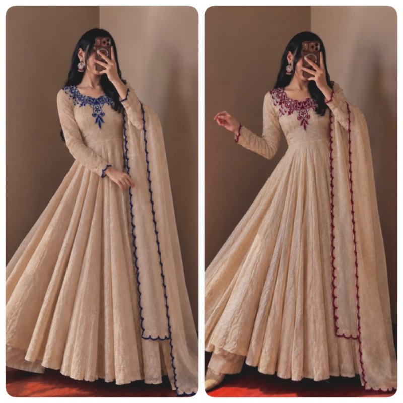 Jf 058 Crush Embroidery Thread Work Gown